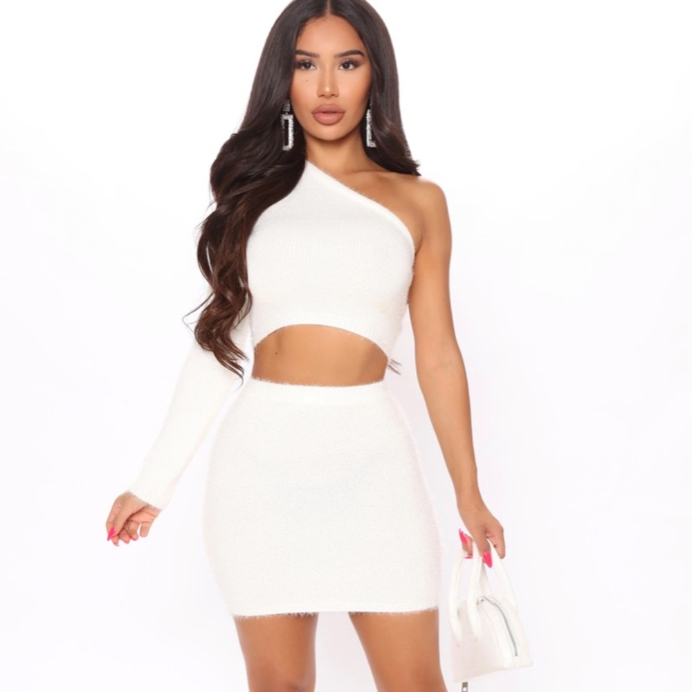 Talk All Night One Shoulder Skirt Set - Ivory
